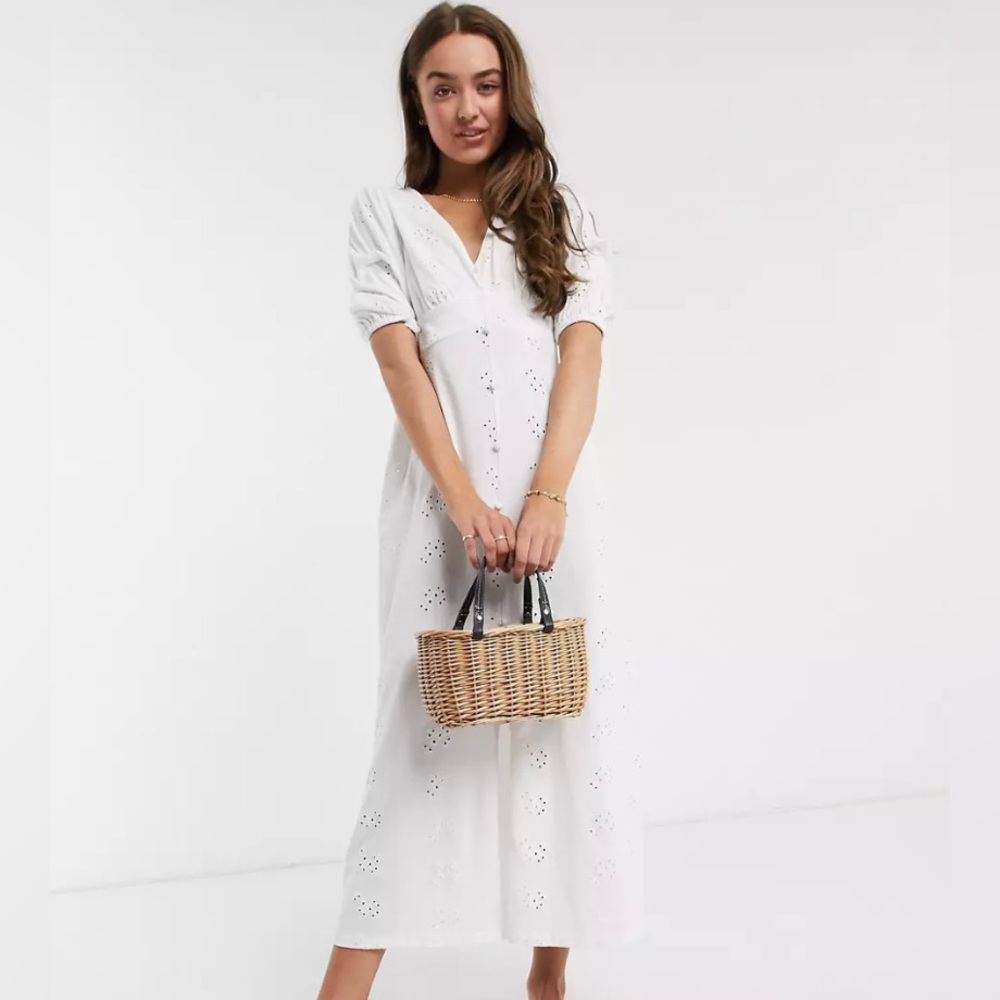 ASOS Design Maxi Dress White Puffed Sleeve